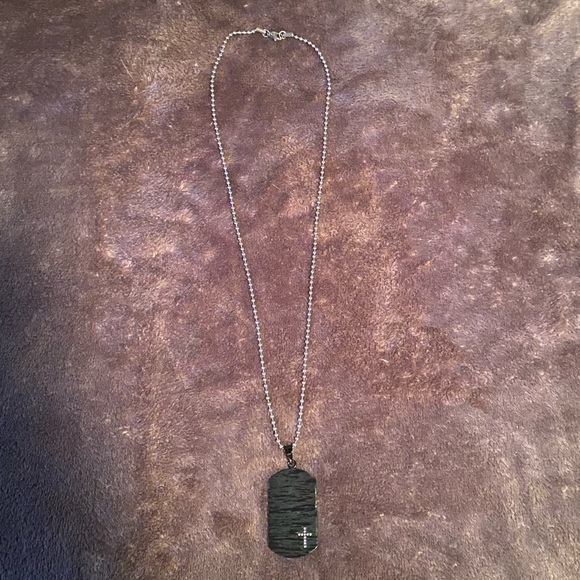 Men’s Cross Dog Tag with Diamond Accents in Black Ion-Plated Stainless Steel - Picture 1 of 4